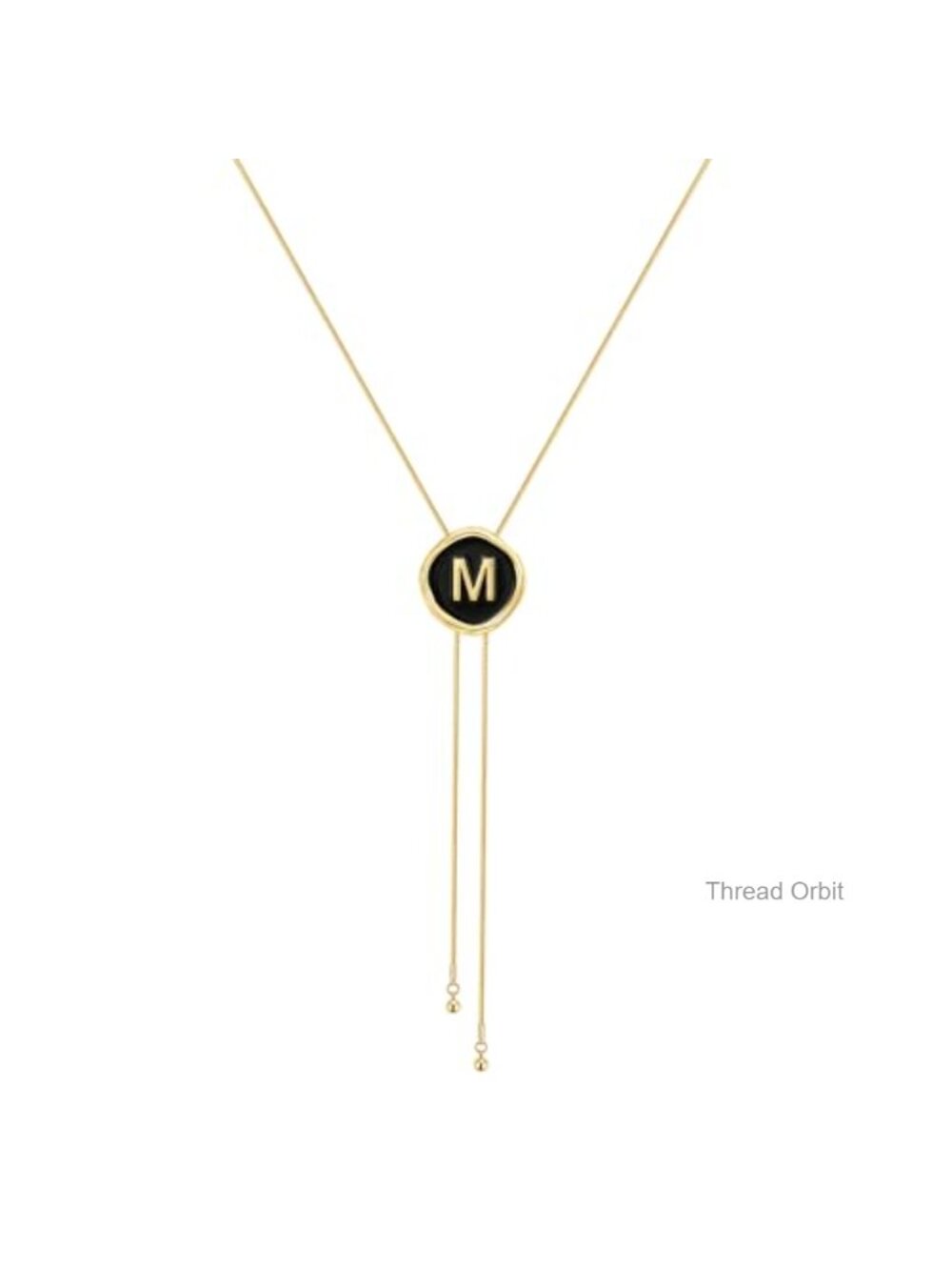 Initial Necklace for Women - Dainty Black and Gold Lariat Long Chain Letter